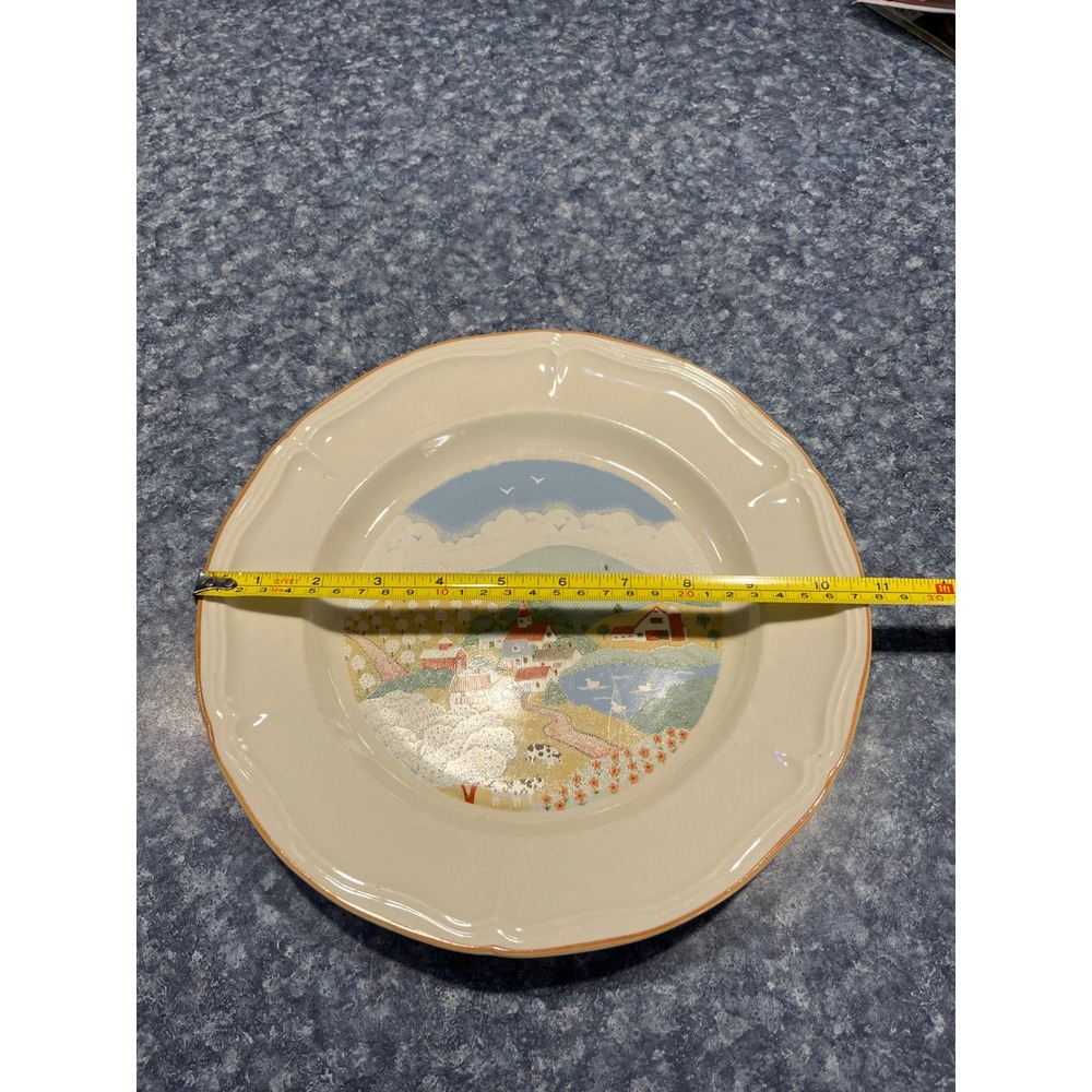 Brick Oven Stoneware Home Sweet Home Dinner Plate Folk Art Village Scallop 10.7" - Picture 4 of 4
